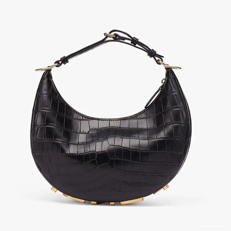 Cheap Bag Fendi Hobo Fendigraphy Leather Small Black Crocodile In 0629